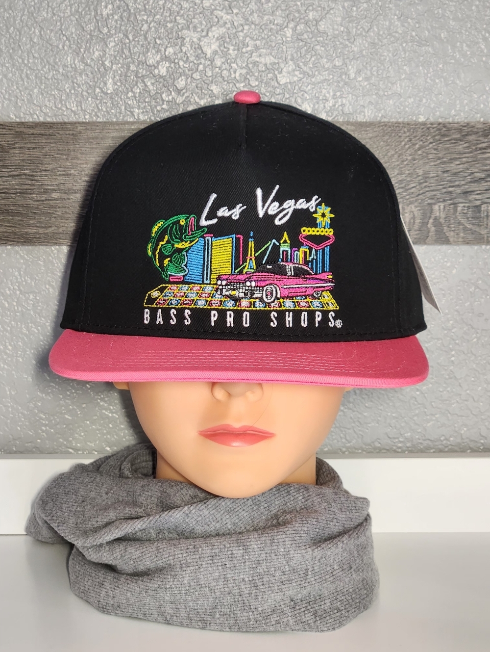 Bass Pro Shop Hat Las Vegas Cap Snap Back Pink & Black - Picture 3 of 6